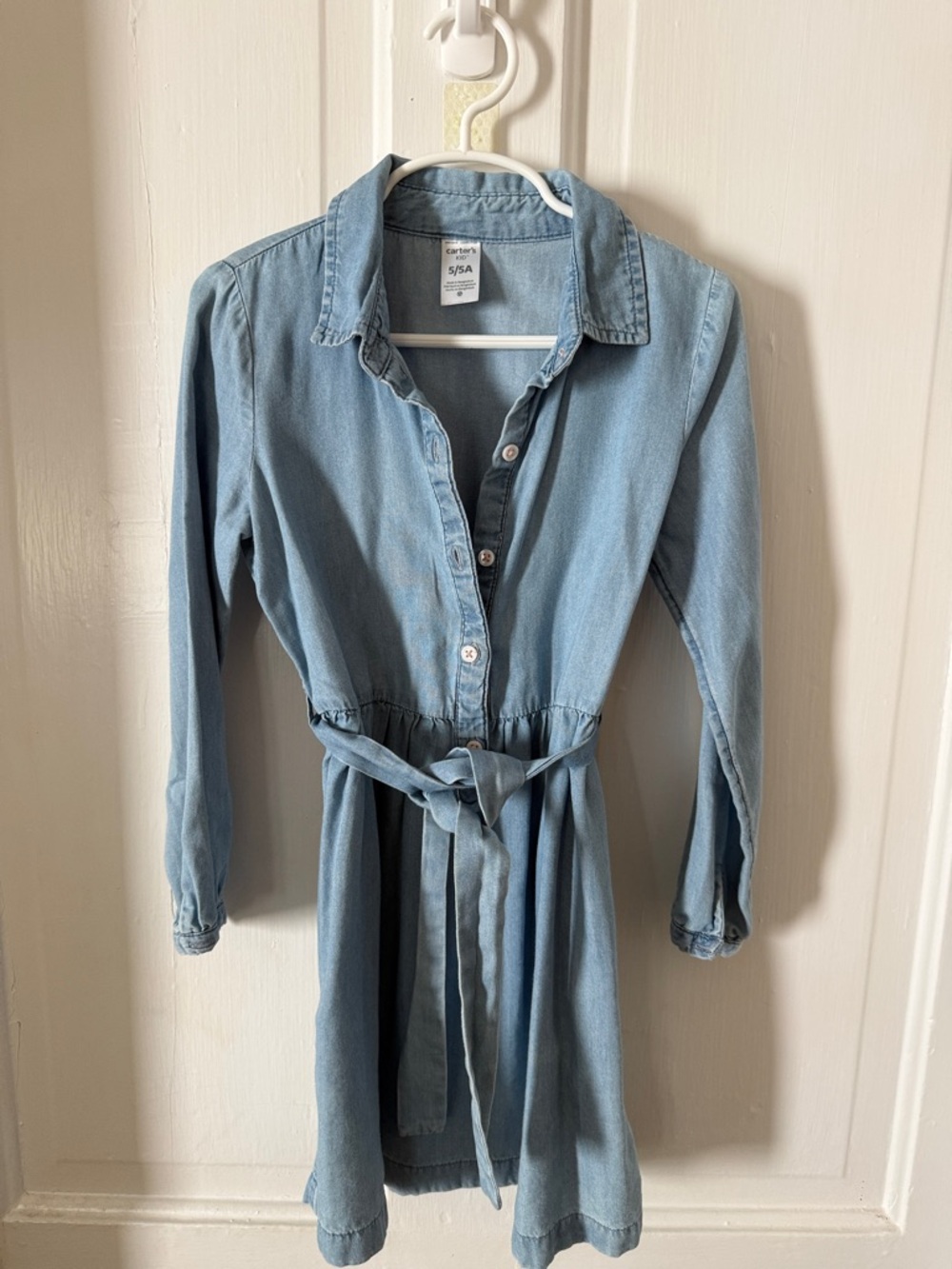 Carter's Light Blue Denim Shirt Dress with Tie Waist